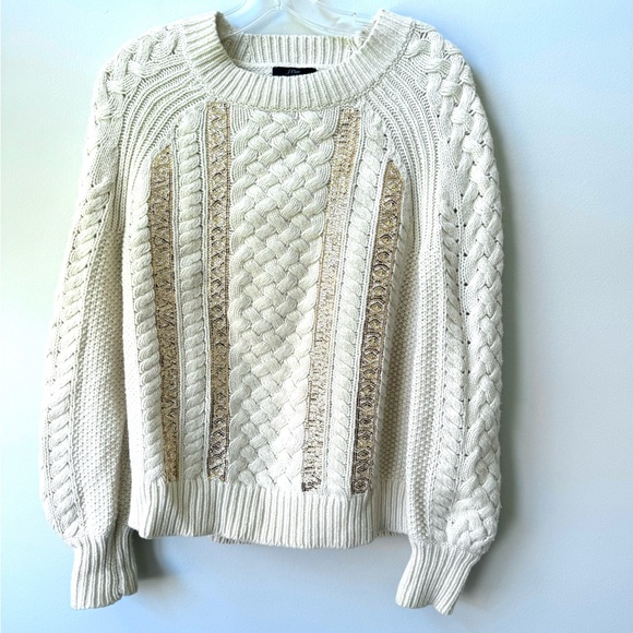 JCrew Cable-knit sequin sweater Natural Ivory - Picture 2 of 6